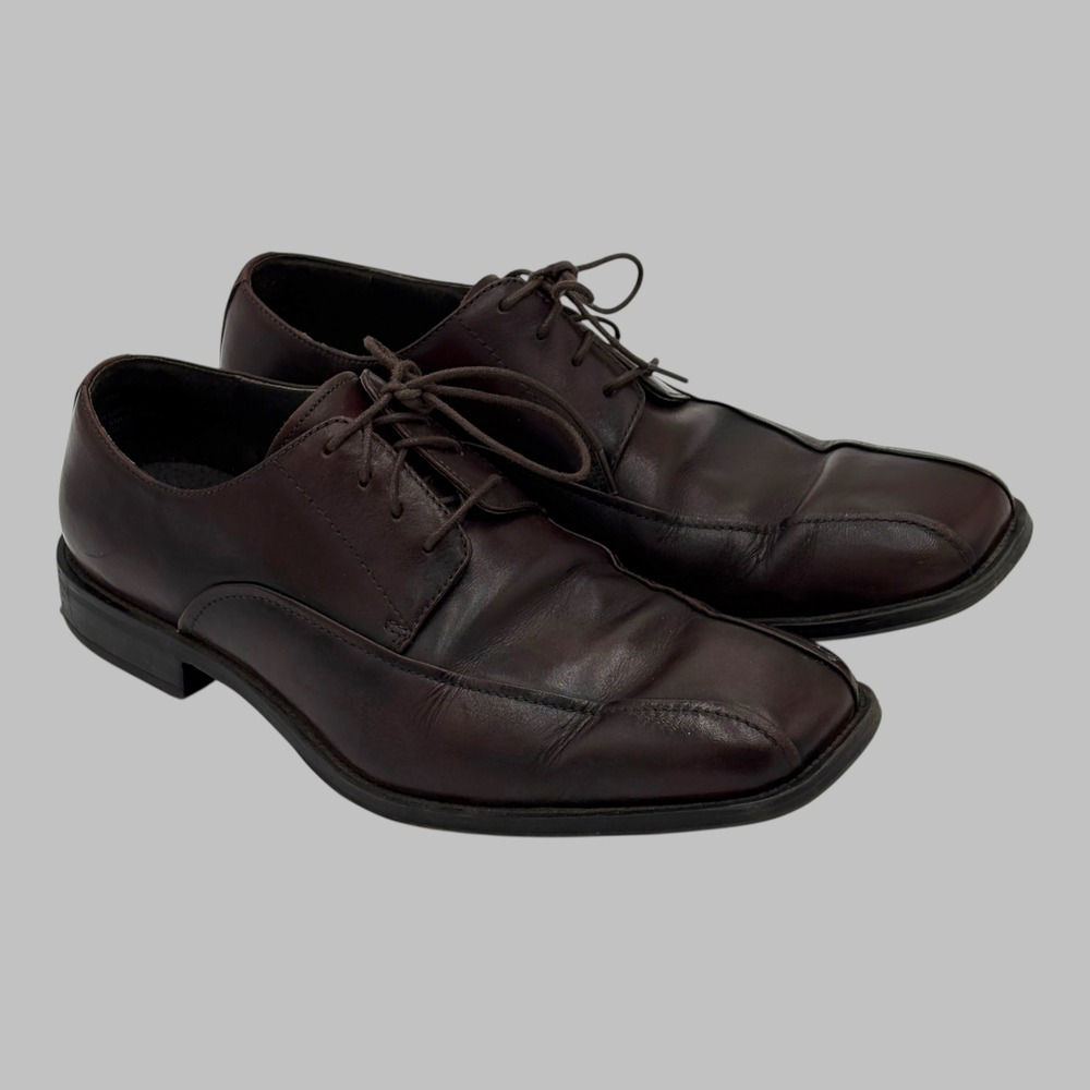 Stafford Essentials Nash Mens 8.5 M Brown Leather Square Toe Derby Dress Shoes - Picture 2 of 8